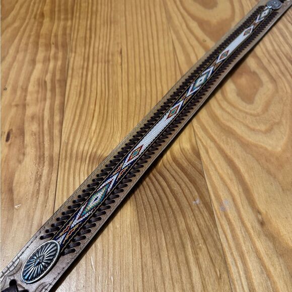 American Indian Belt With Conches Leather Embroidered 47” Total Length - Picture 2 of 14
